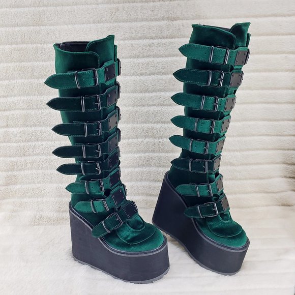 Swing Emerald Green Velvet Goth Punk Multi Strap Platform Restocked - Picture 13 of 14